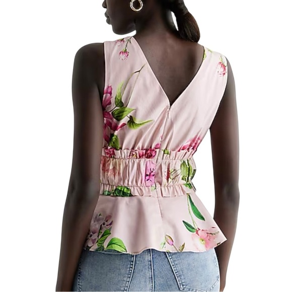 Express Floral V-neck Ruffle Peplum Top Women’s Size XL Pleated Sleeveless - Picture 2 of 11